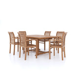 Teak Square to Rectangle 120-170cm Extending Table 4cm Top (6 Oxford Stacking Chairs) Cushions included.