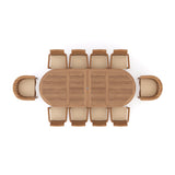 Teak 200-300cm Oval Extending Table 4cm Top (8 Oxford Stacking Chairs 2 San Francisco Chairs) Free Cushions.