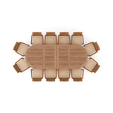 Giant Teak Oval Set 2-3m Extending Table 4cm Top (12 Oxford Stacking Chairs) Free Cushions.