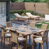 Teak Square to Rectangle 120-170cm Extending Table 4cm Top (6 Oxford Stacking Chairs) Cushions included.