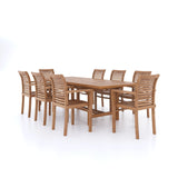 Teak Rectangle 180-240cm Extending Table 4cm Top (8 Oxford Stacking Chairs) Cushions included