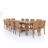 Giant Teak Set 200-300cm Rectangle Extending Table 4cm Top (12 Henley Stacking Chairs) Cushions included.