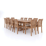 Giant Teak Set 2-3m Rectangle Extending Table 12 Oxford Stacking Chairs