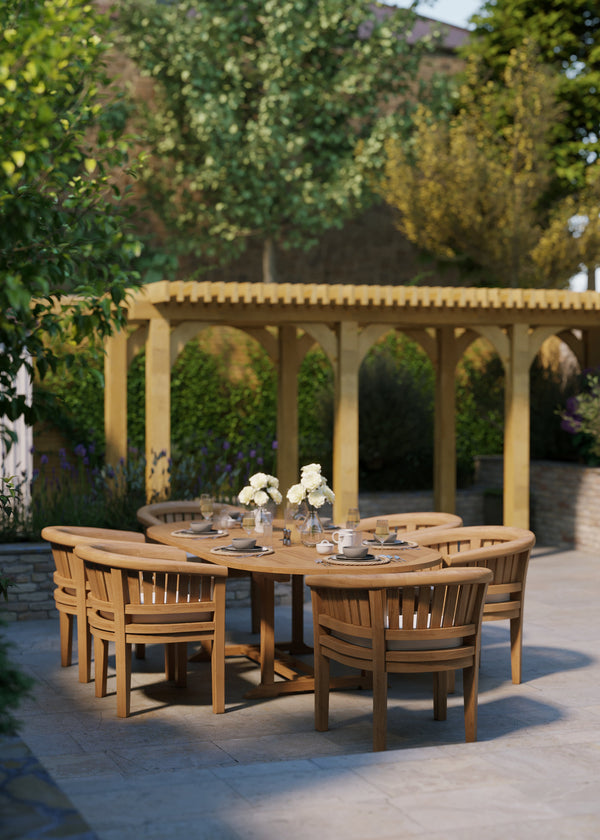 Teak Set Oval 180-240cm Extending Table 4cm Top (6 San Francisco Chairs) Cushions included.