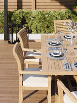 Teak Square to Rectangle 120-170cm Extending Table 4cm Top (6 Oxford Stacking Chairs) Cushions included.