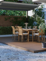 Teak Square to Rectangle 120-170cm Extending Table 4cm Top (6 Oxford Stacking Chairs) Cushions included.