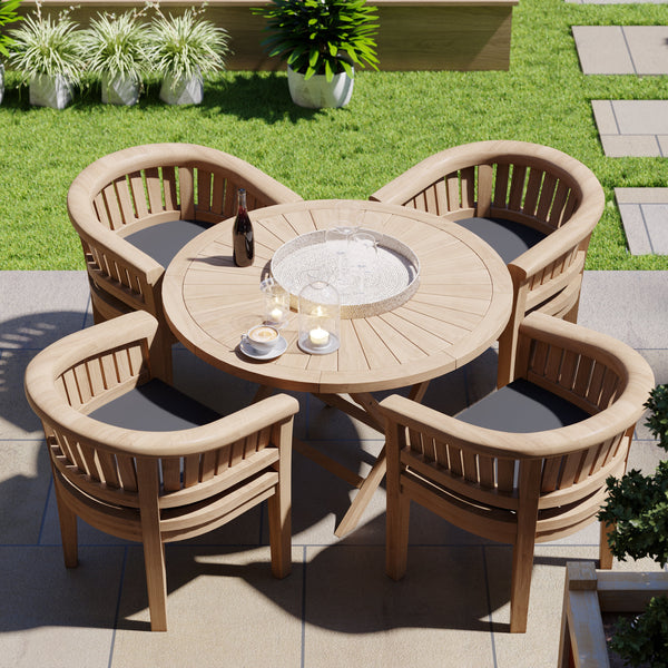 Teak Set 120cm Round Folding Sunshine Table with 4 San Francisco Chairs