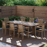 Teak Rectangle 180-240cm Extending Table 4cm Top (8 Oxford Stacking Chairs) Cushions included