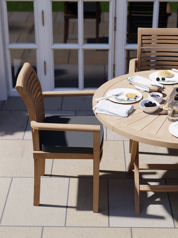 Teak Set 120cm Sunshine Round Folding Table with 4 Oxford Stacking Chairs