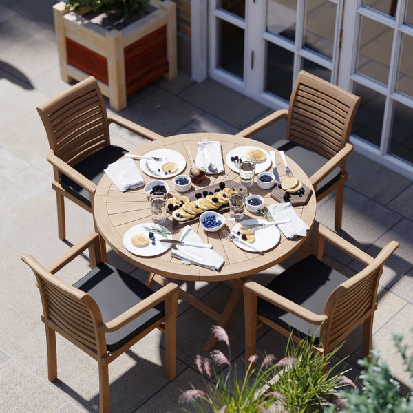 Teak Set 120cm Sunshine Round Folding Table with 4 Oxford Stacking Chairs