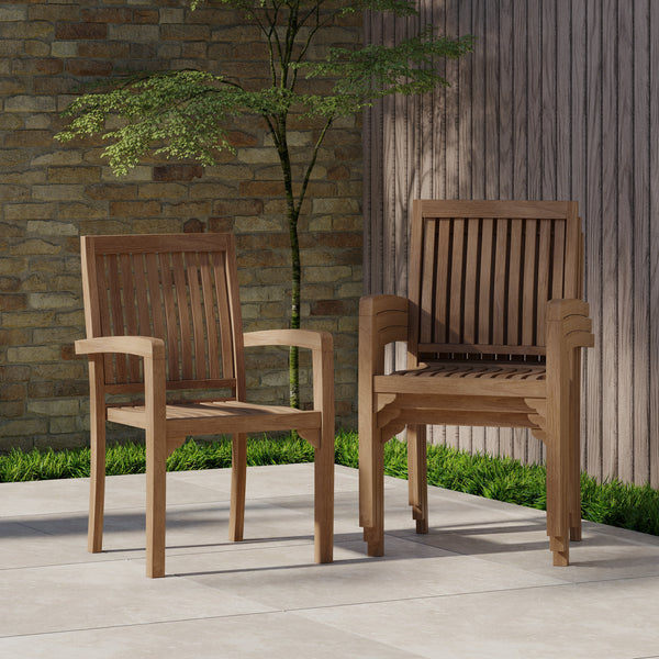 4 x Henley Teak Hardwood Stacking Chairs with Cushions.