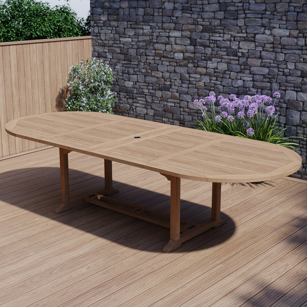 Teak Garden Furniture 2-3m Oval Extending Table, 4cm Top.