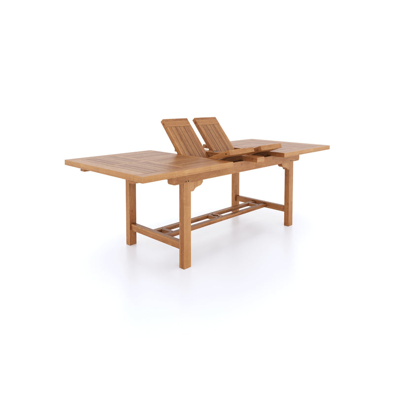 Teak Rectangle 180-240cm Extending Table 4cm Top (8 Oxford Stacking Chairs) Cushions included