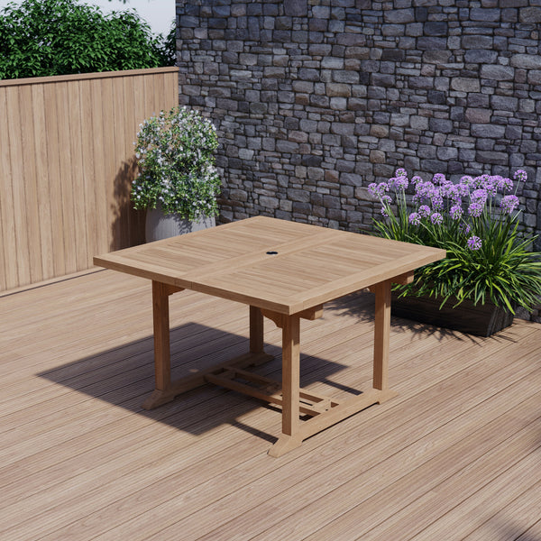 Teak Garden Furniture 120-170cm Square to Rectangle Extending Table 4cm Top.