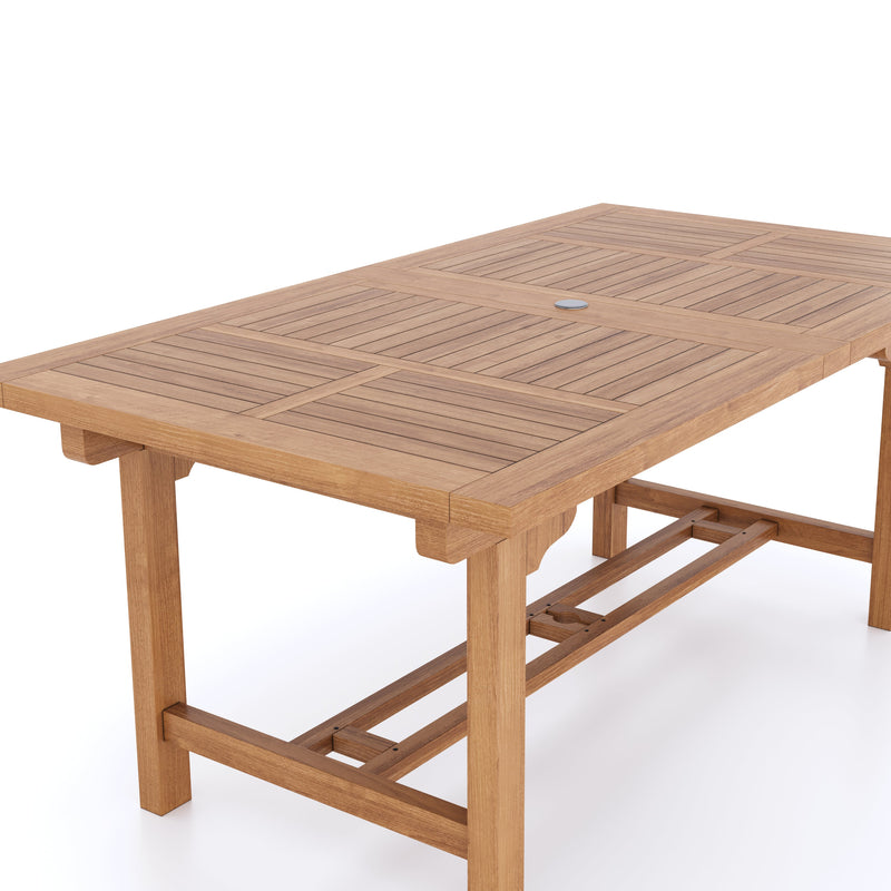 Teak Rectangle 180-240cm Extending Table 4cm Top (8 Oxford Stacking Chairs) Cushions included