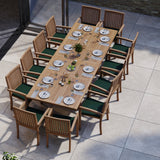 Giant Teak Set 200-300cm Rectangle Extending Table 4cm Top (12 Henley Stacking Chairs) Cushions included.