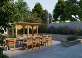 Teak 200-300cm Oval Extending Table 4cm Top (8 Oxford Stacking Chairs 2 San Francisco Chairs) Free Cushions.