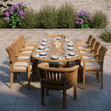 Teak 200-300cm Oval Extending Table 4cm Top (8 Oxford Stacking Chairs 2 San Francisco Chairs) Free Cushions.