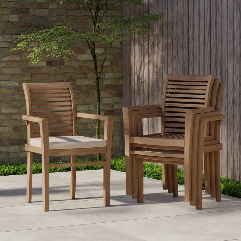 4 x Teak Garden Furniture Oxford Stacking Chairs (cushions Included)