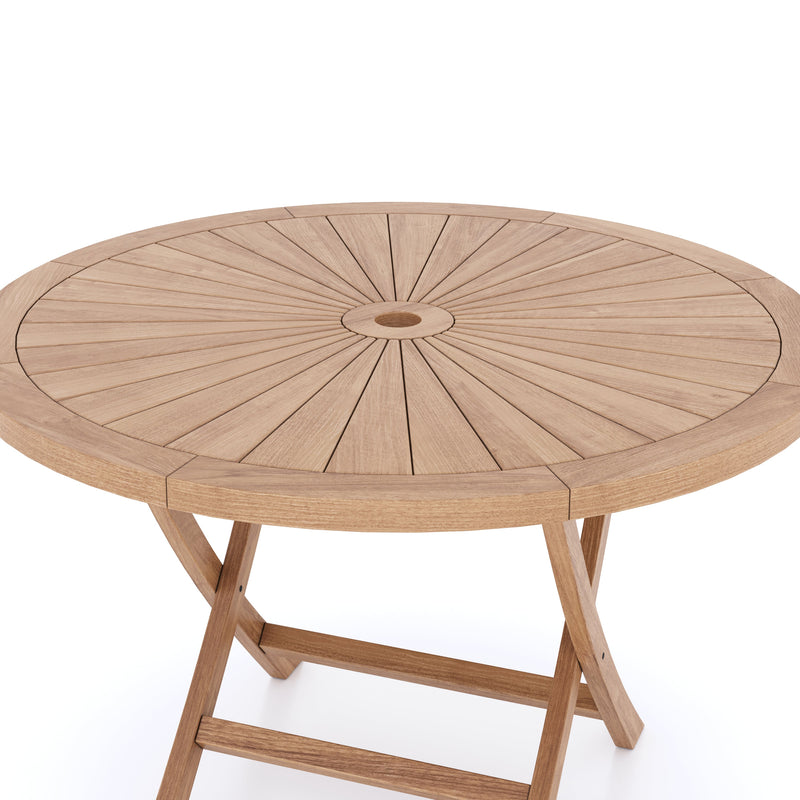 120cm Sunshine Round Teak Folding Table with 4cm Table Top